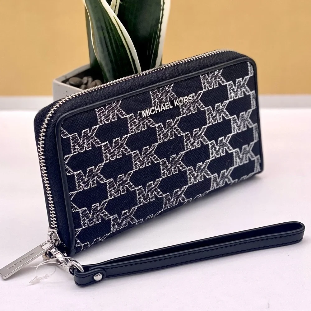 Michael Kors Jet Set Travel Wallet Phone Case Wristlet Glimmer MK Print